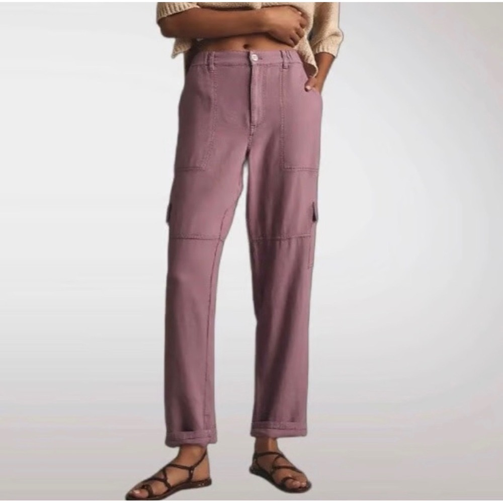 Pilcro x Anthropologie Slim Linen Beach Cargo Pants Purple XXS